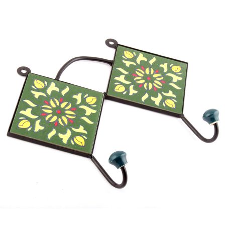 Forest Green And Yellow Ceramic Flower Tiles Hooks